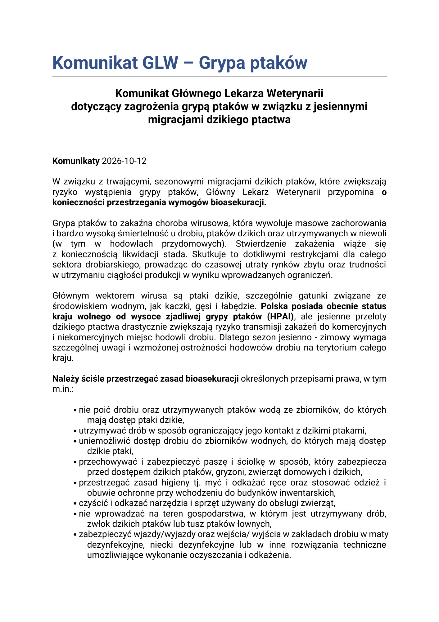 Komunikat GLW Grypa ptakow strona 1