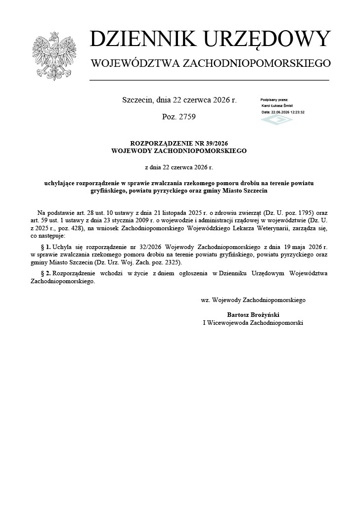 ROZPORZĄDZENIE NR 39/2026